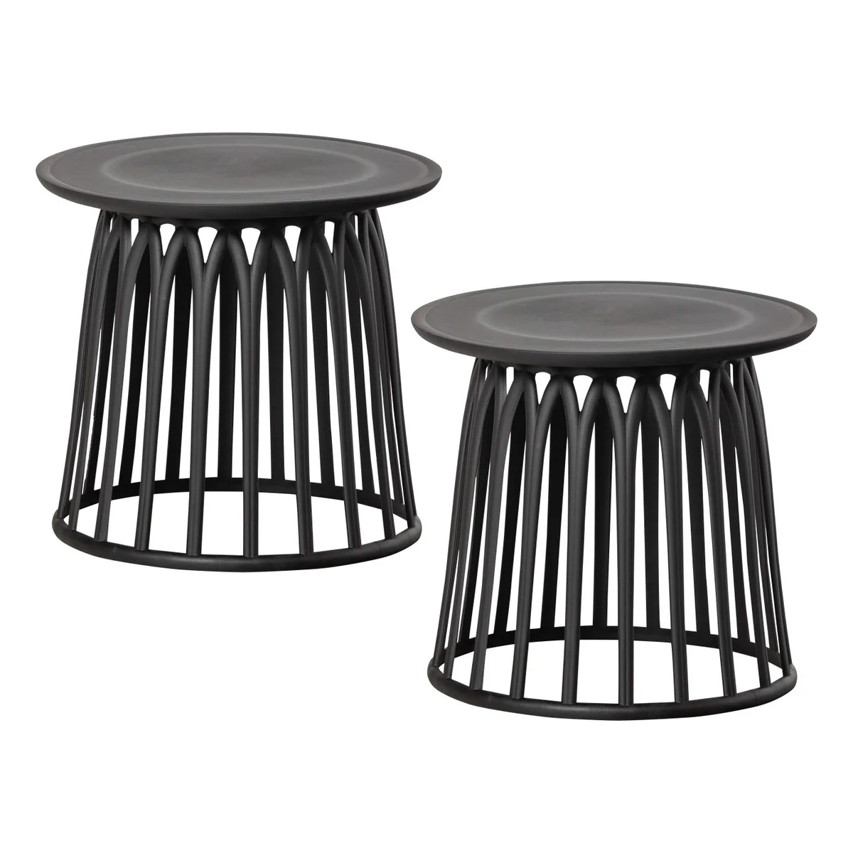 2er-Set Gartenbeistelltisch Boy - Kunststoff Schwarz, Ø 50 cm