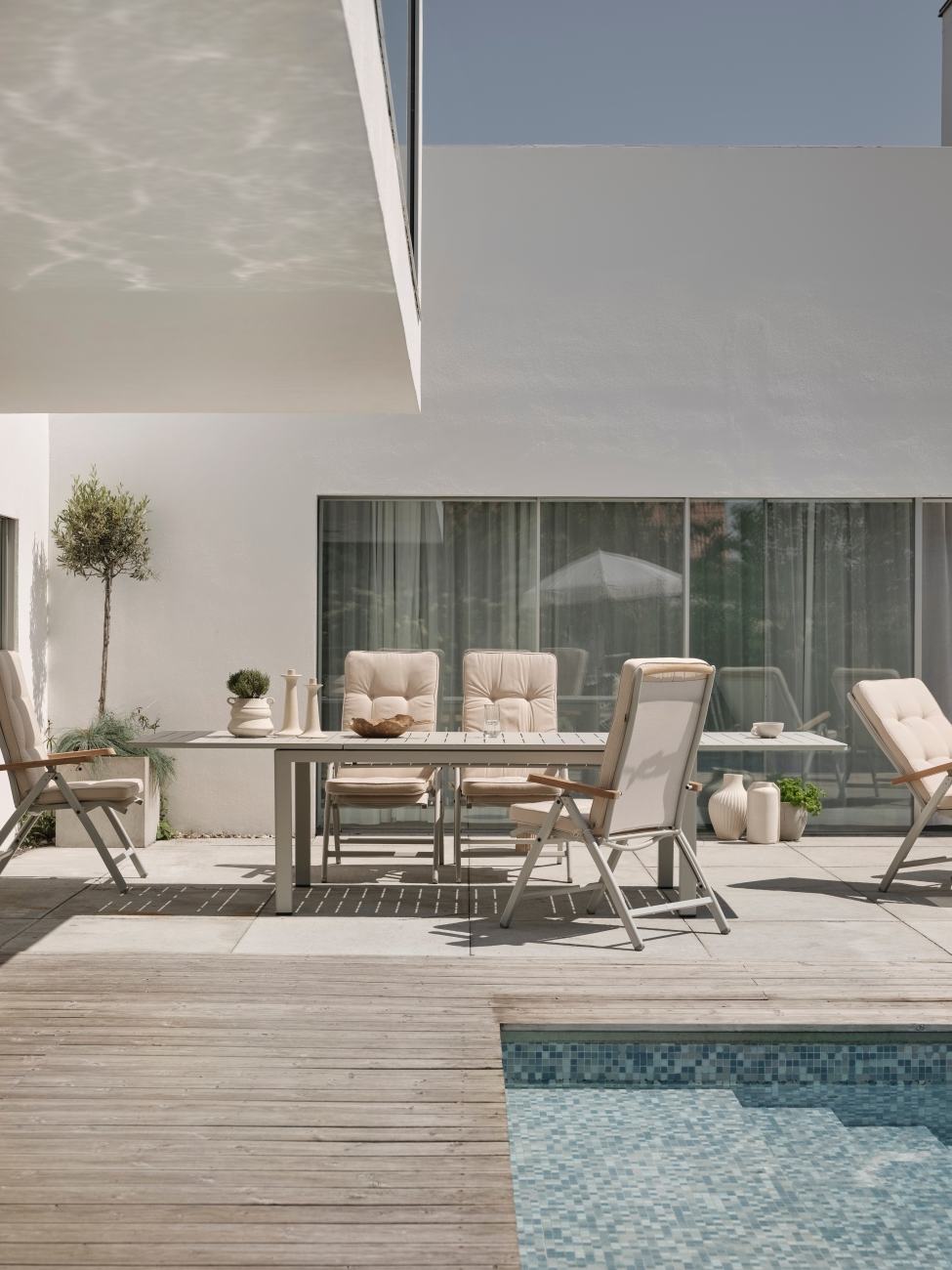 Gartenesstisch Lomma, 194-312x100 cm, Hellgrau