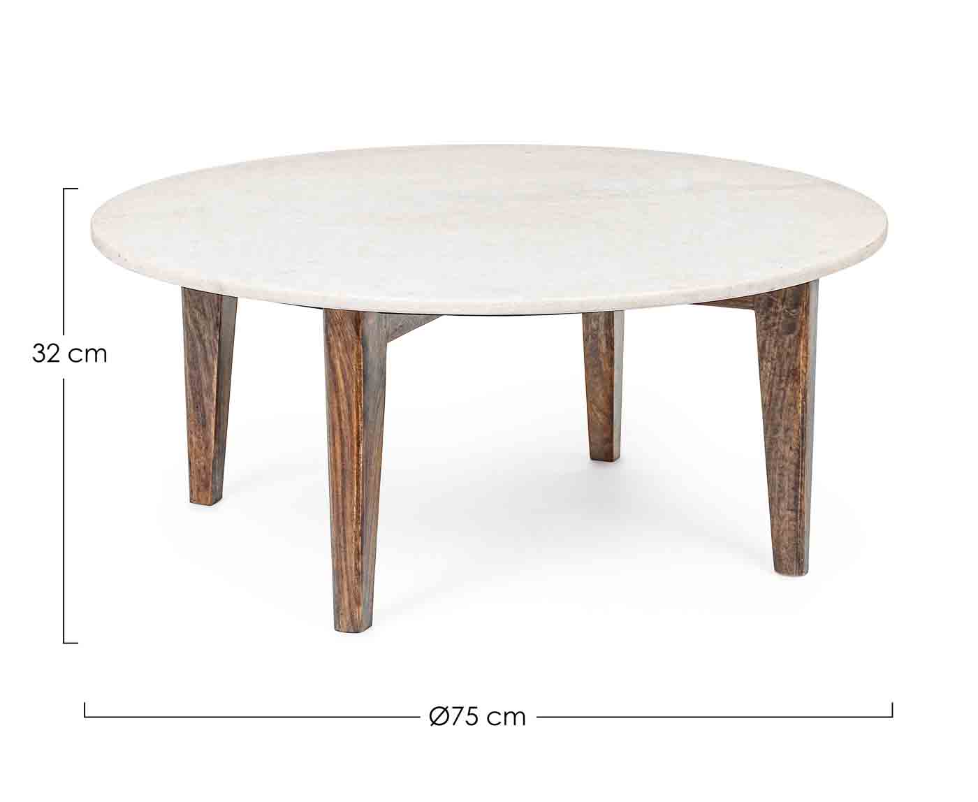 Tischplatte des Beistelltisches Sylvester ist aus Marmor. Das Gestell ist aus Mangoholz, welches lackiert ist.