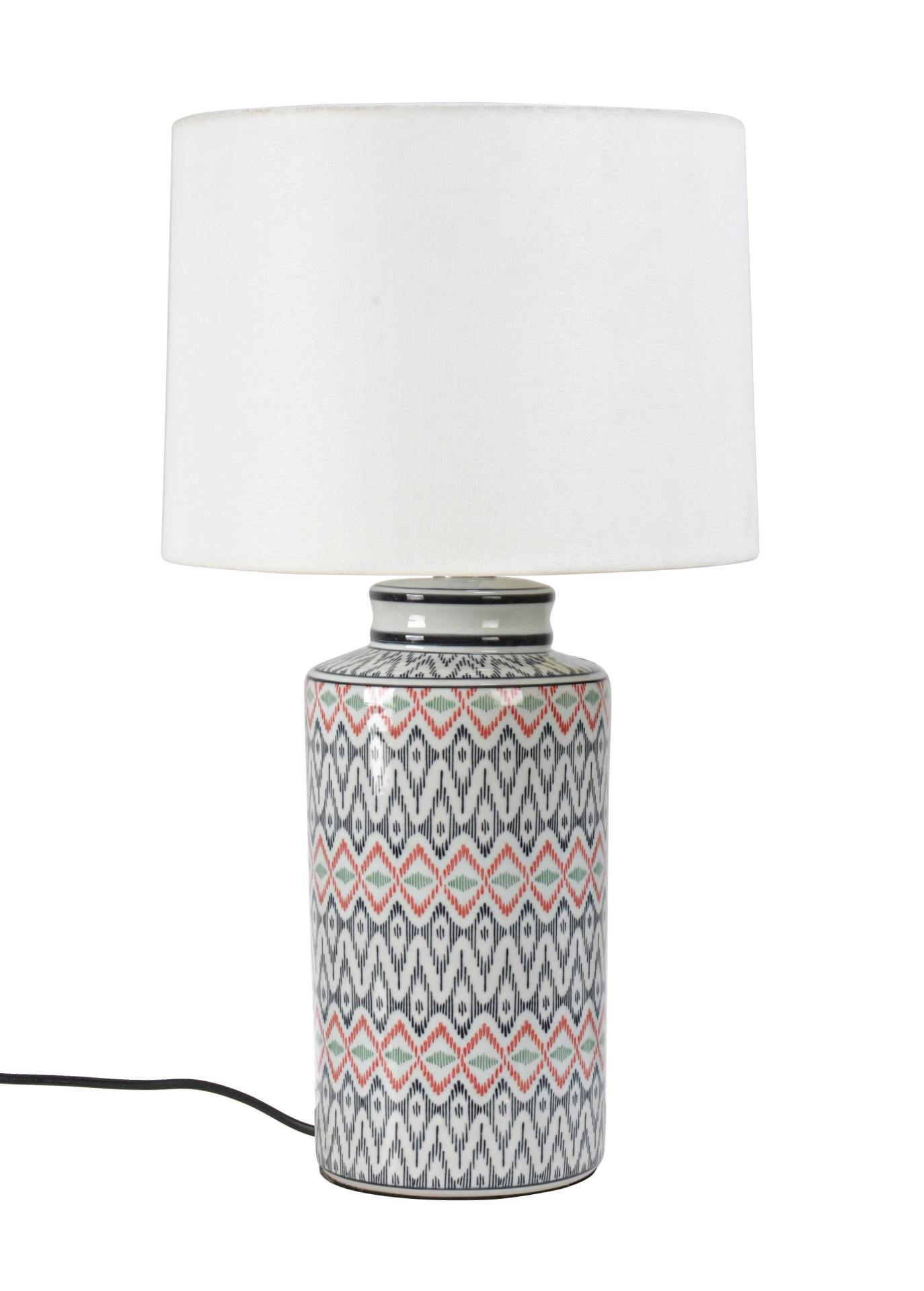 Die Tischleuchte Congo überzeugt mit ihrem klassischen Design. Gefertigt wurde sie aus Porzellan, welches einen mehrfarbigen Farbton besitzt. Die Lampenschirme ist aus Polyester und hat eine weiße Farbe. Die Lampe besitzt eine Höhe von 63 cm.