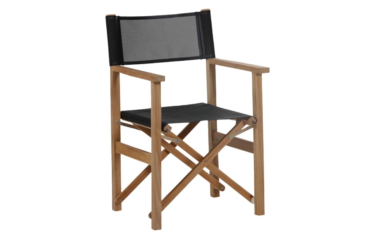 Der Gartenstuhl Delia überzeugt mit seinem modernen Design. Gefertigt wurde er aus Textilene, welches einen schwarzen Farbton besitzt. Das Gestell ist aus Teakholz und hat eine natürliche Farbe. Die Sitzhöhe des Stuhls beträgt 45 cm.
