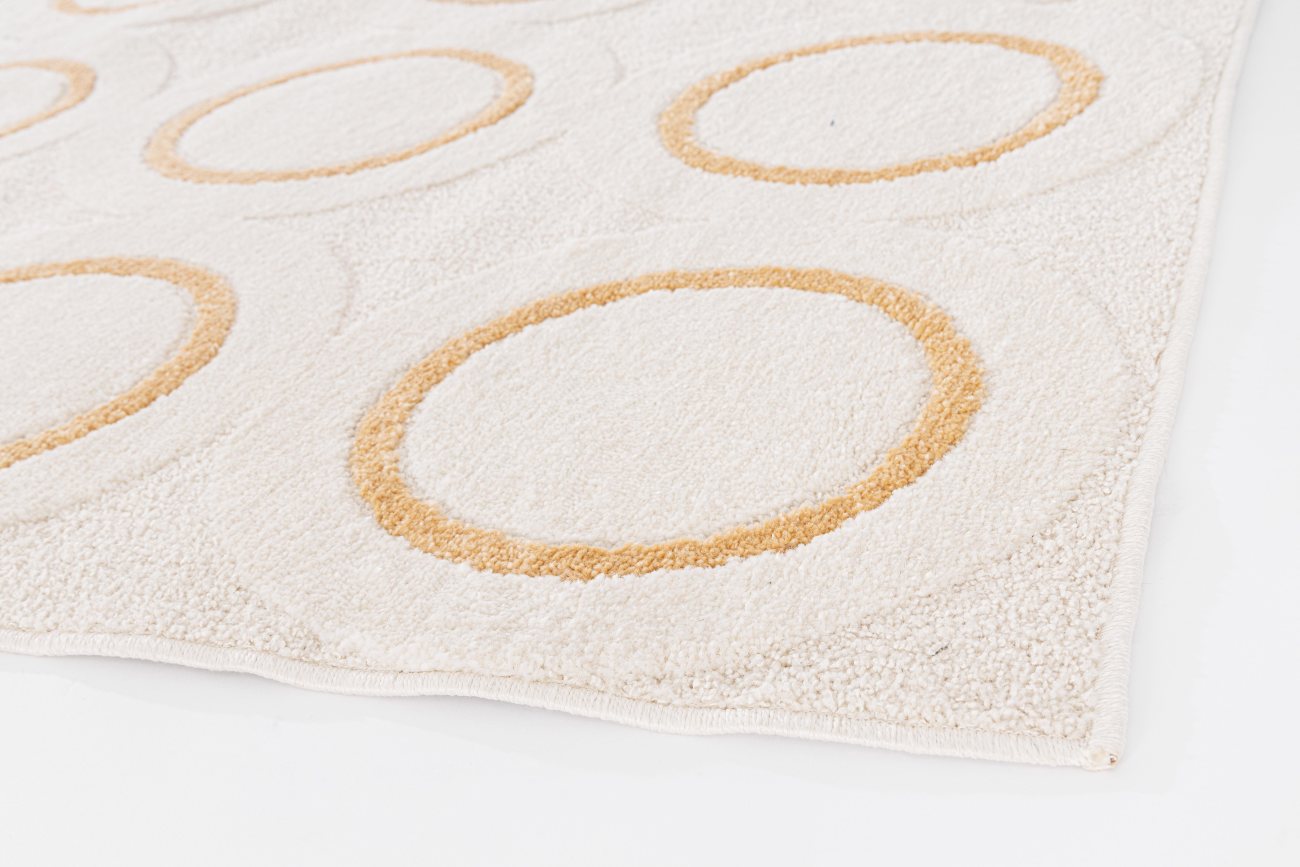 Teppich Zina aus Stoff, Boho Design mit 3D-Optik, Creme Gelb, 160x230 cm, weicher Flor