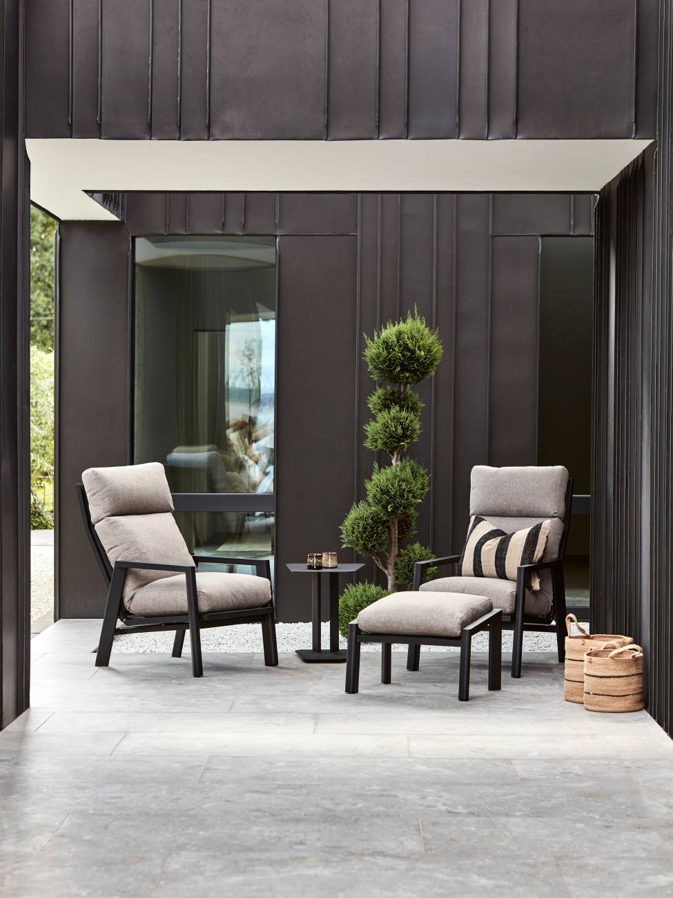 Gartensessel Slide mit verstellbarer Rückenlehne, Schwarz / Aschgrau