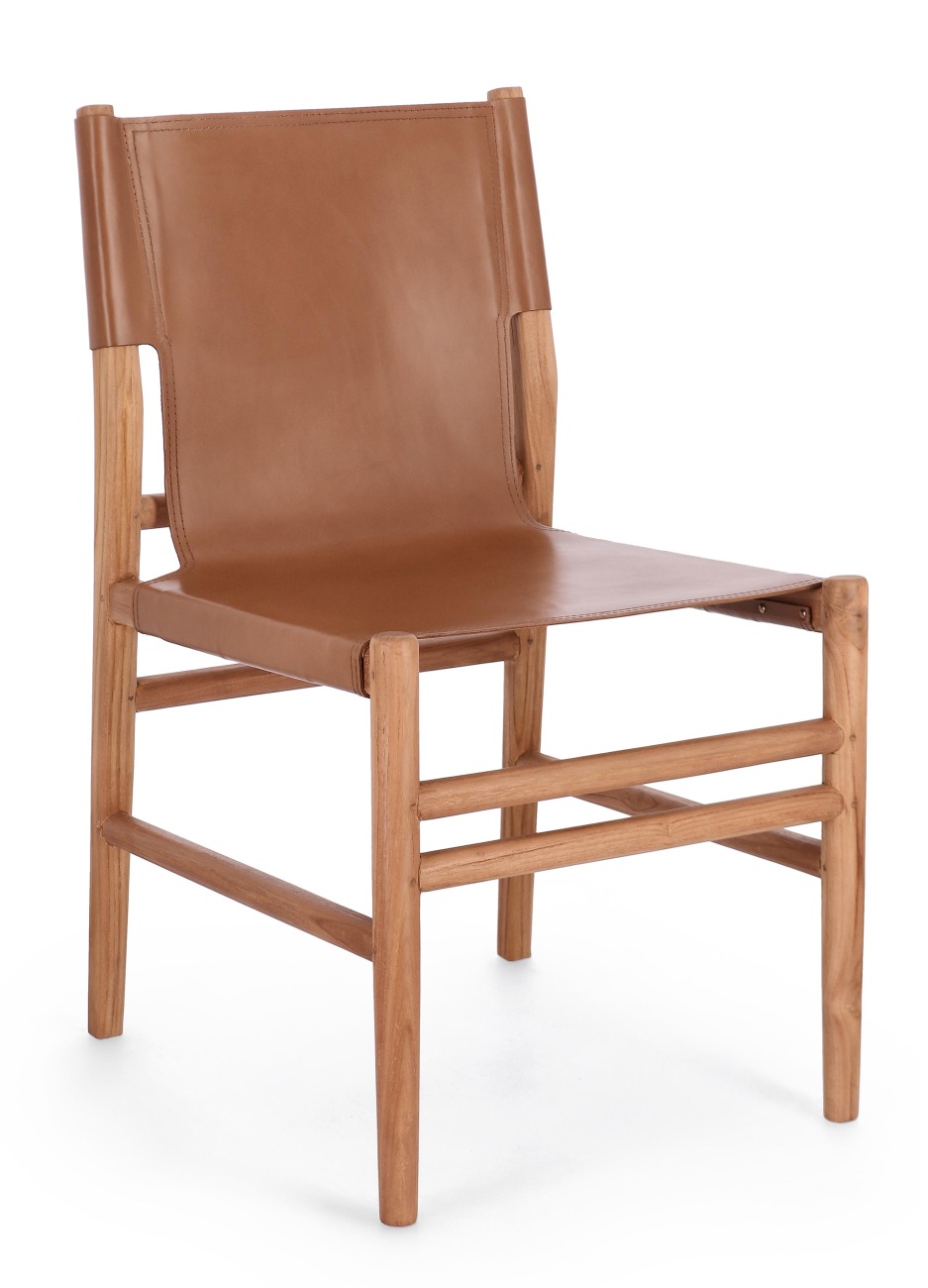 Der Esszimmerstuhl Caroline überzeugt mit seinem modernen Stil. Gefertigt wurde er aus Leder, welches einen Cognac Farbton besitzt. Das Gestell ist aus Teakholz und hat eine natürliche Farbe. Der Stuhl besitzt eine Sitzhöhe von 47 cm.