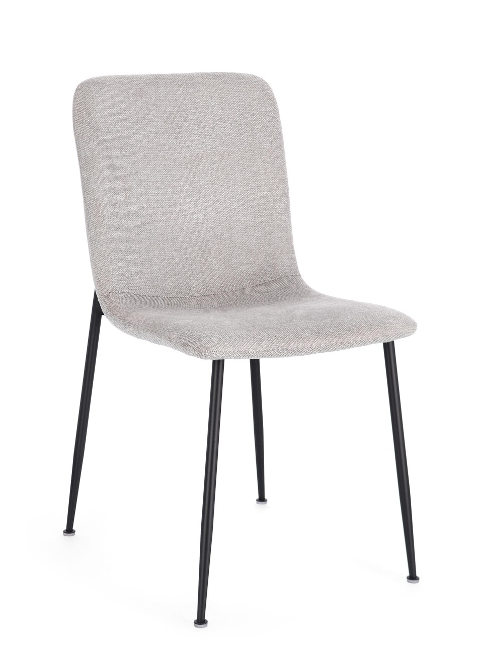 Der Esszimmerstuhl Rinas überzeugt mit seinem modernen Stil. Gefertigt wurde er aus Stoff, welcher einen hellgrauen Farbton besitzt. Das Gestell ist aus Metall und hat eine schwarze Farbe. Der Stuhl besitzt eine Sitzhöhe von 46 cm.