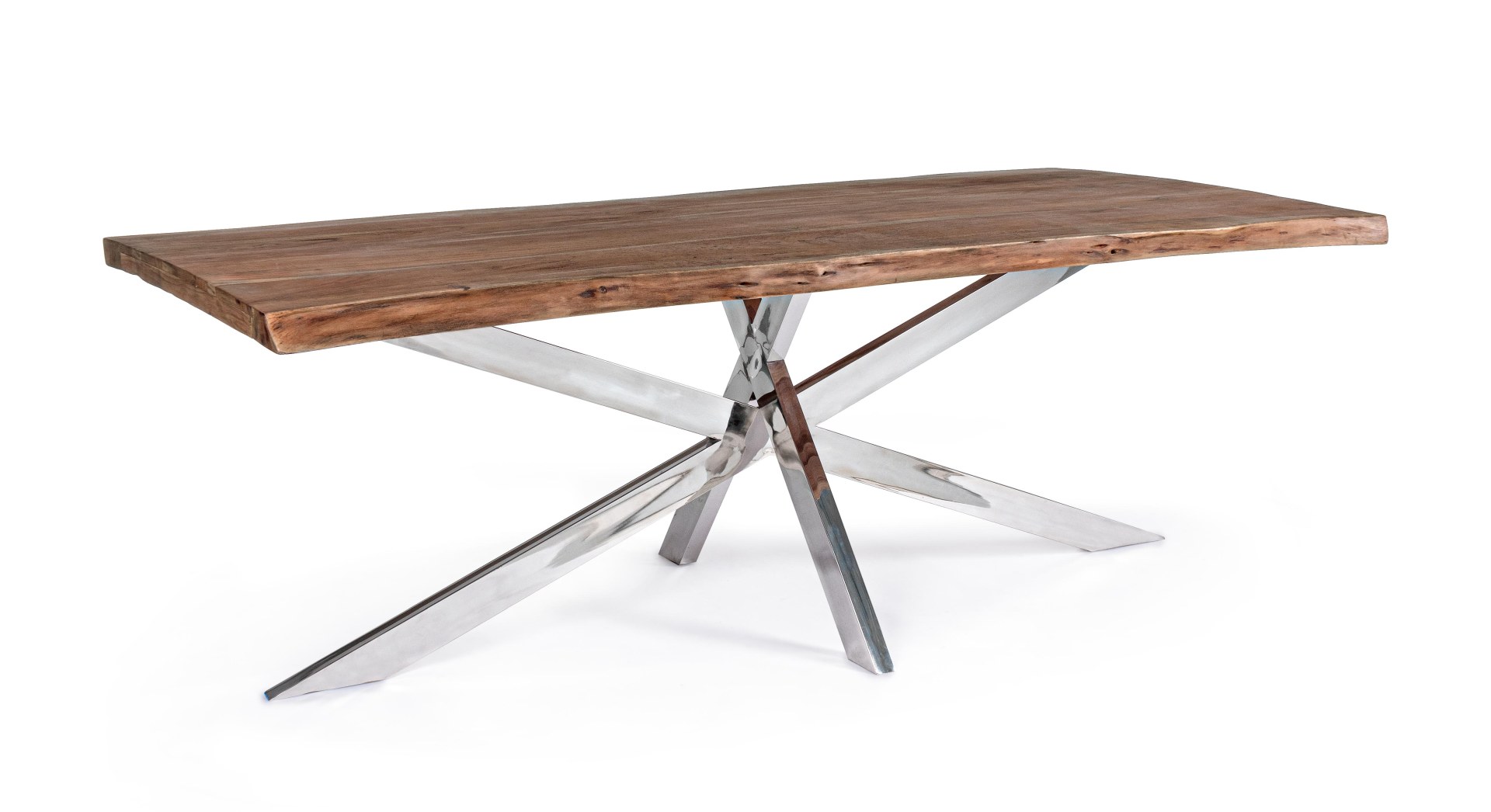 Der Esstisch Arkansas überzeugt mit seinem moderndem Design gefertigt wurde er aus Akazienholz, welches einen natürlichen Farbton besitzt. Das Gestell des Tisches ist aus Metall und ist in einer silbernen Farbe. Der Tisch besitzt eine Breite von 220 cm.