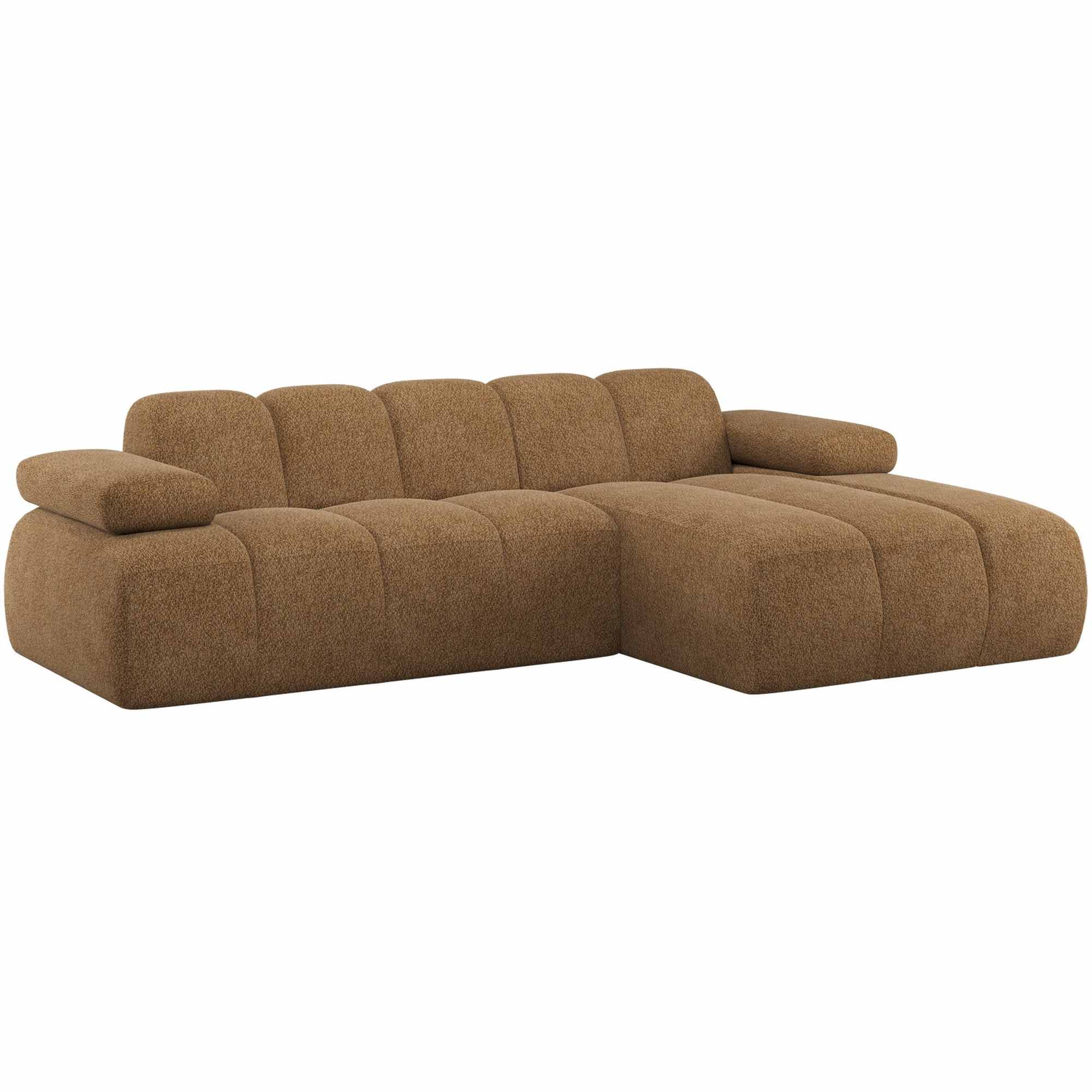 Ecksofa Mojo Chaiselongue rechts, Chenille-Stoff in Wollen-Optik, modern, honiggelb, verstellbare Armlehnen