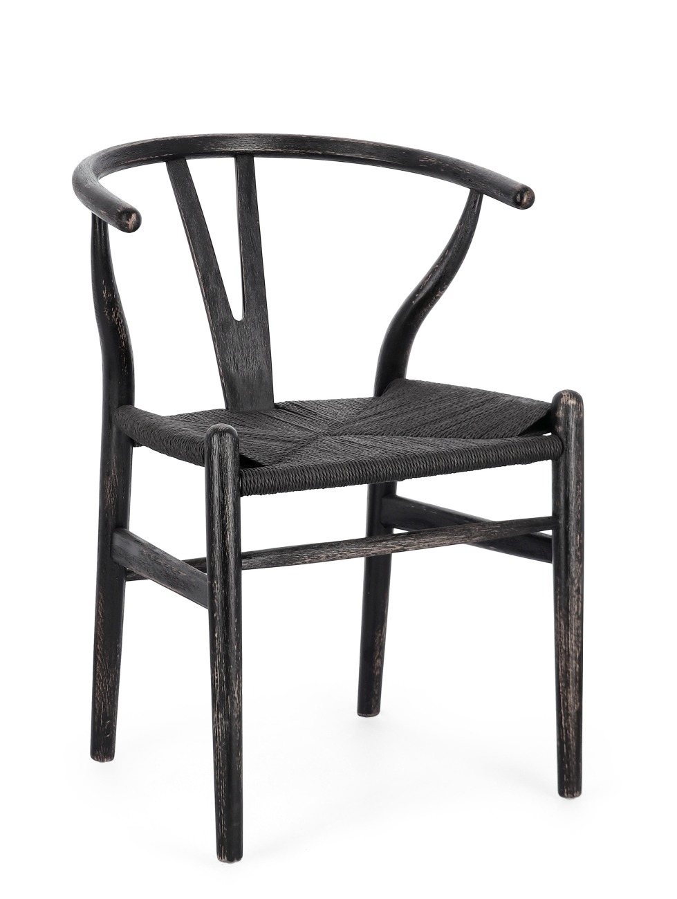Der Esszimmerstuhl Artas überzeugt mit seinem modernen Stil. Gefertigt wurde er aus Seilen, welche einen schwarzen Farbton besitzt. Das Gestell ist aus Buchenholz und hat ein schwarze Farbe. Der Stuhl besitzt eine Sitzhöhe von 48 cm.