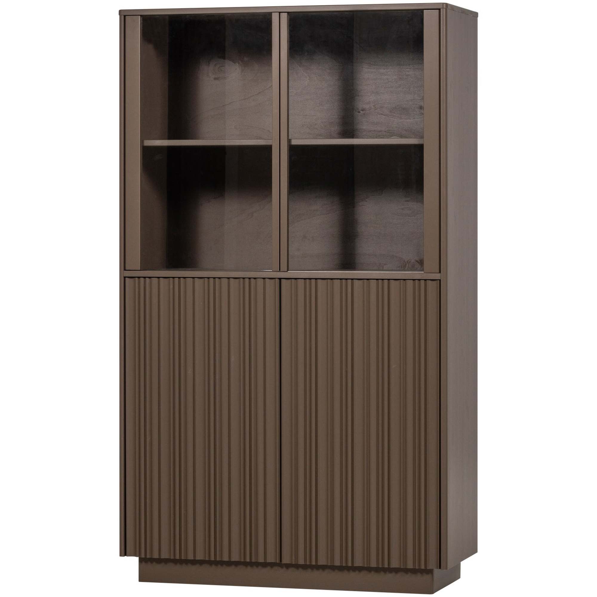 Vitrine Nova niedrig Kiefer [FSC] Trüffle Braun - mit reliefierten Türen & Stauraum, 172 x 102 x 40 cm