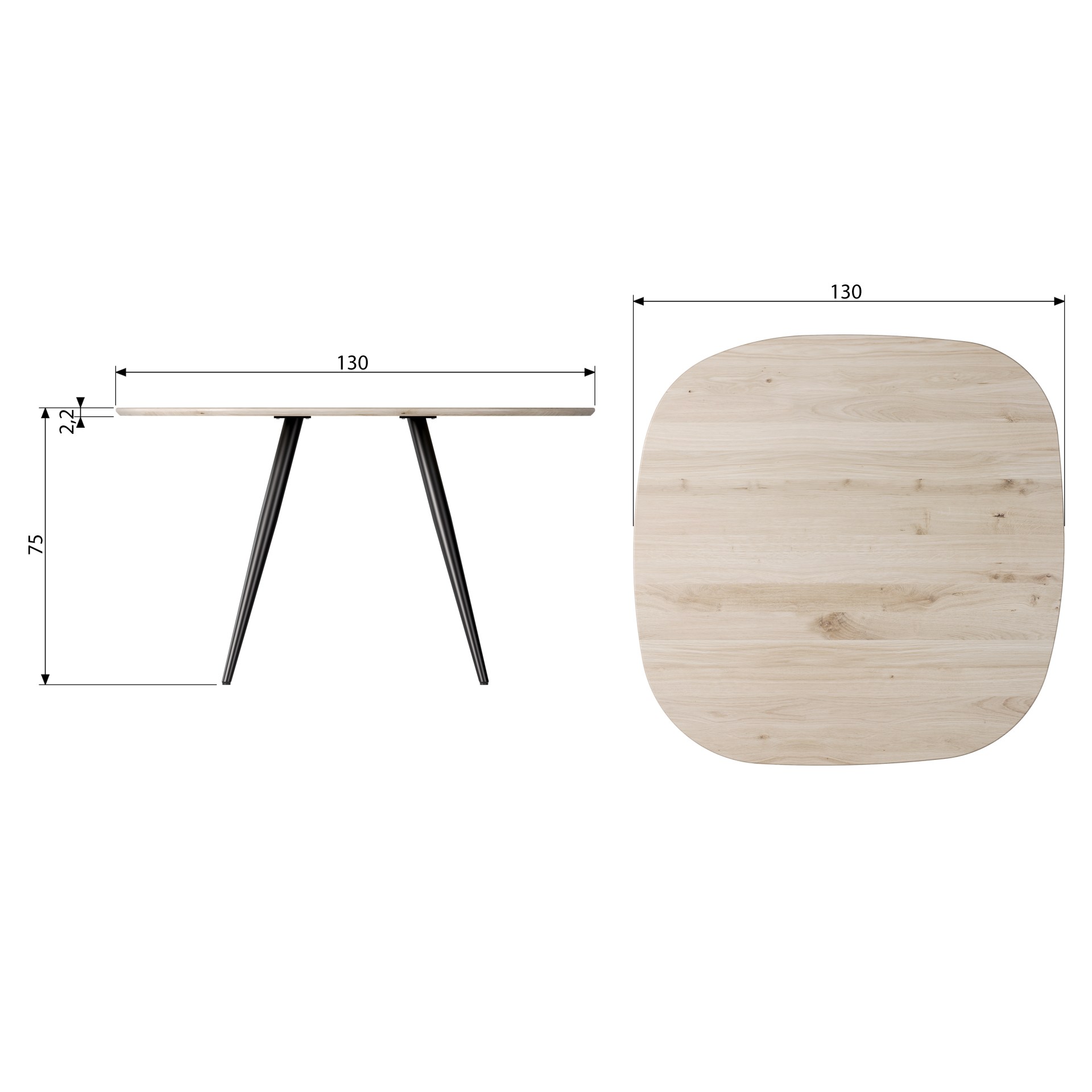 Der Esstisch Tablo überzeugt mit seiner besonderen Form. Gefertigt wurde der Tisch aus Eichenholz, durch die Verwendung von Eichenholz Beinen entsteht ein besonderes Design.