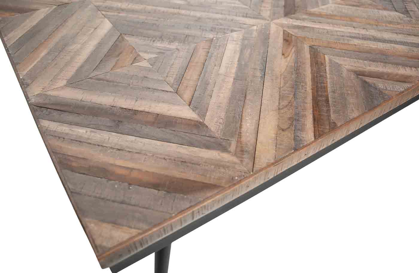 Esstisch Rhombic mit Teakholz Tischplatte und Muster im Fischgräten Design