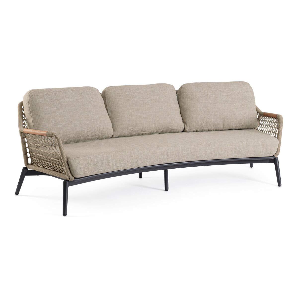 3-Sitzer Gartensofa Eulero - Aluminium Anthrazit & Olefin-Geflecht Taupe, inkl. Kissen