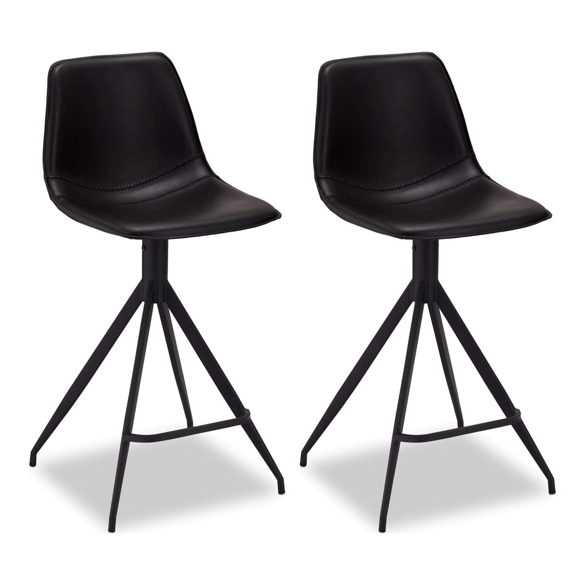 Barstuhl Lebas 2er-Set aus Kunstleder - drehbar mit Metallgestell, Schwarz