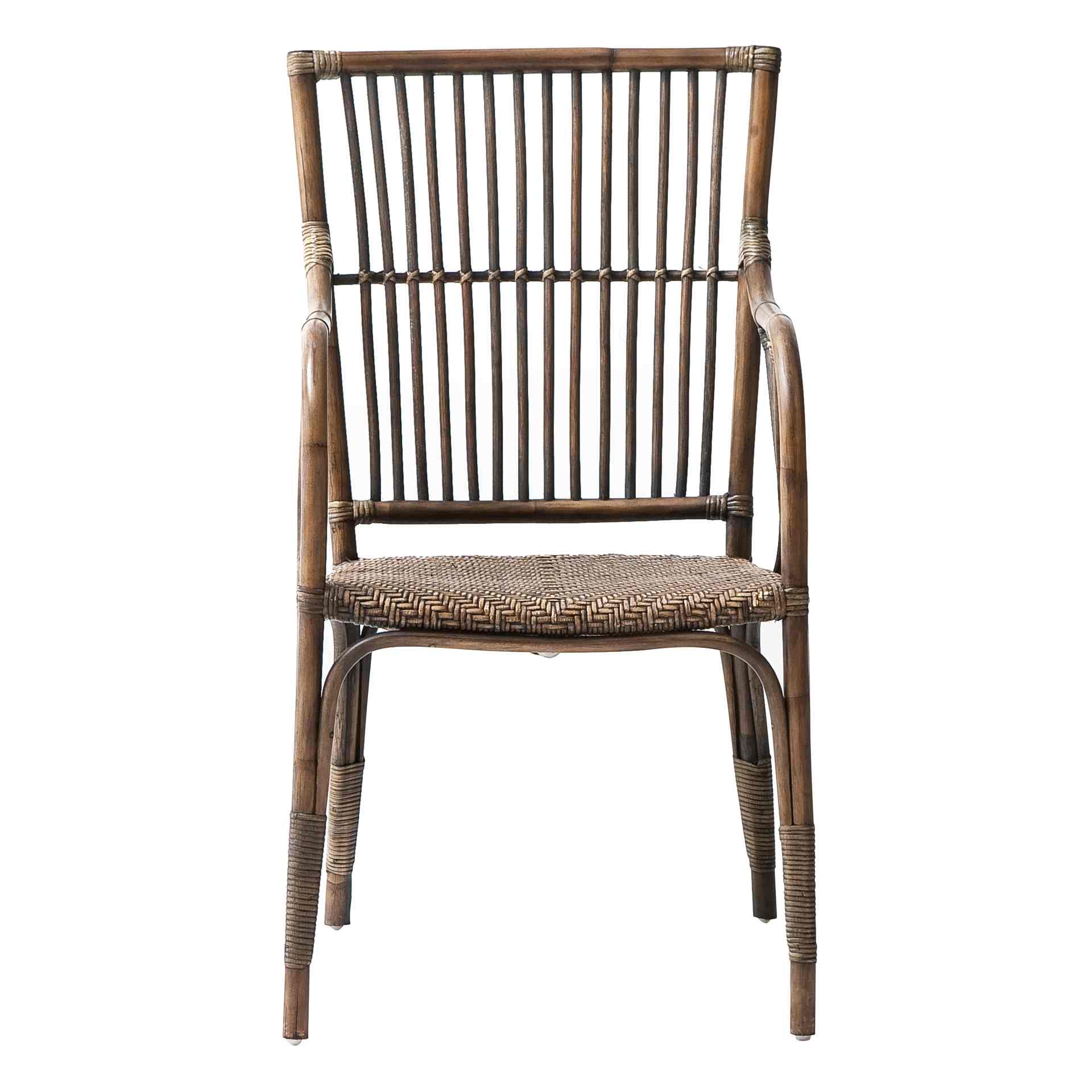 Der Armlehnstuhl Duke überzeugt mit seinem Landhaus Stil. Gefertigt wurde er aus Rattan, welches einen braunen Farbton besitzt. Der Stuhl verfügt über eine Armlehne und ist im 2er-Set erhältlich. Die Sitzhöhe beträgt beträgt 46 cm.