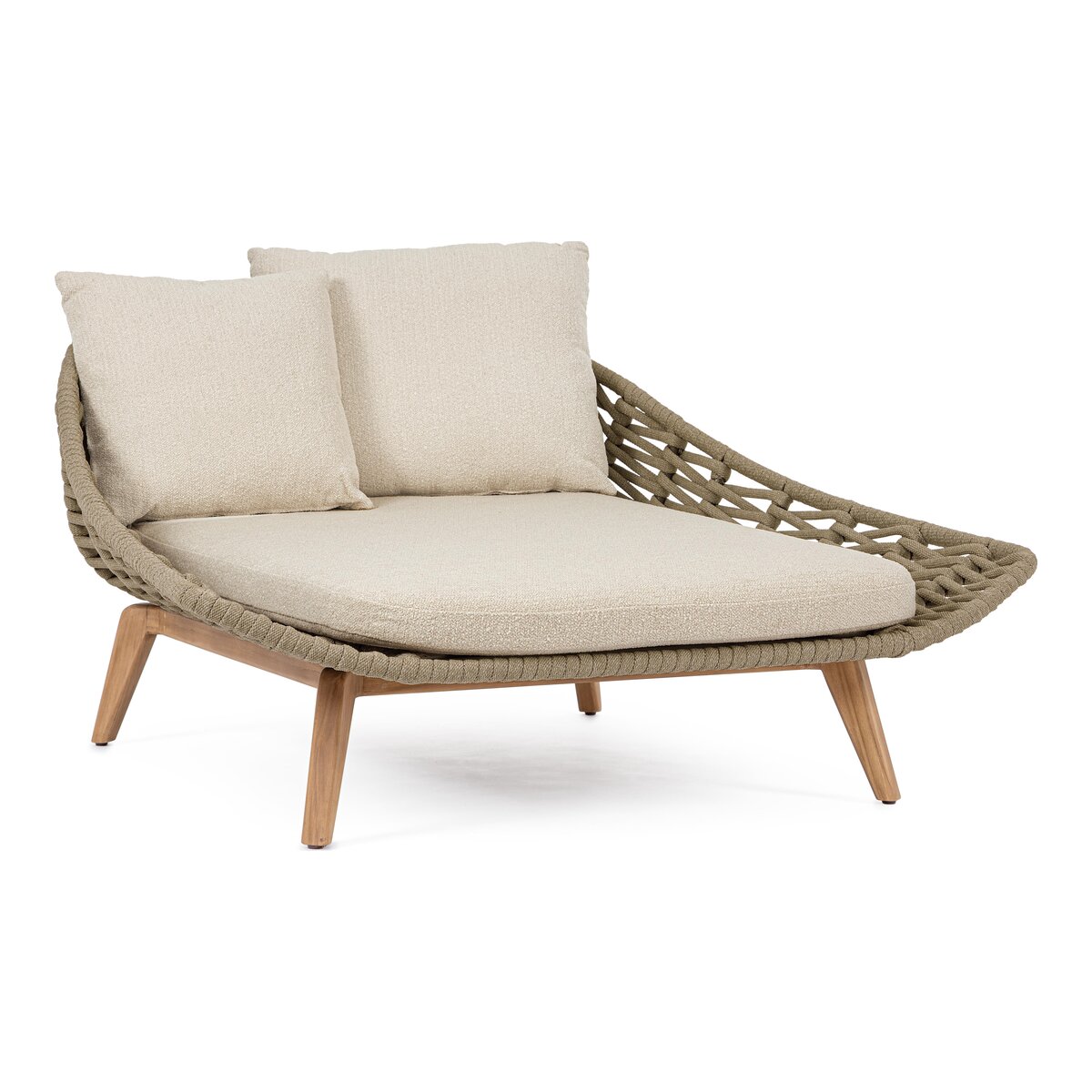 Gartendaybed Tamires - Teakholz Natur, Seilgeflecht Taupe, inkl. Kissen