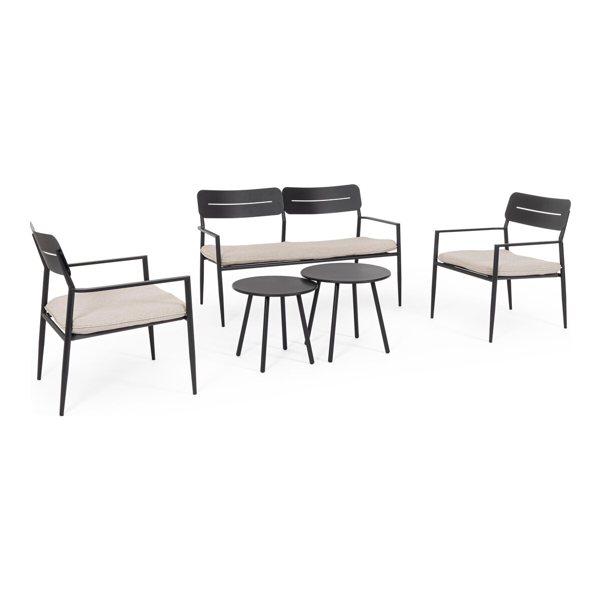 5er Garten-Set Gargano - Metall Anthrazit, Polyester-Stoff Beige