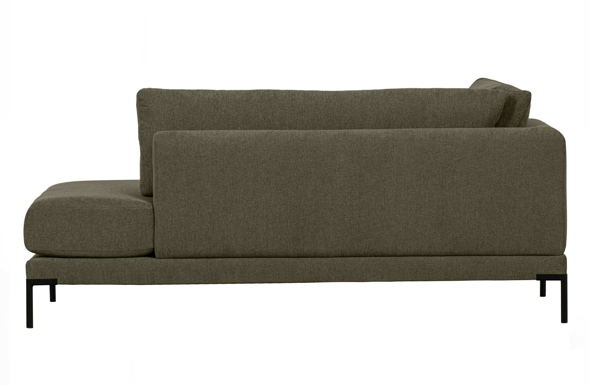 Das Modulsofa Couple Lounge überzeugt mit seinem modernen Design. Das Lounge Element mit der Ausführung Rechts wurde aus Melange Stoff gefertigt, welcher einen einen grünen Farbton besitzen. Das Gestell ist aus Metall und hat eine schwarze Farbe. Das Elem