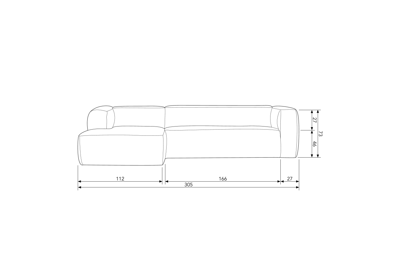 Das Sofa Bean überzeugt mit seinem modernen Stil. Gefertigt wurde es aus Struktursamt, welches einen braunen Farbton besitzt. Das Gestell ist aus Kunststoff und hat eine schwarze Farbe. Das Sofa in der Ausführung Links besitzt eine Größe von 305x175 cm.
