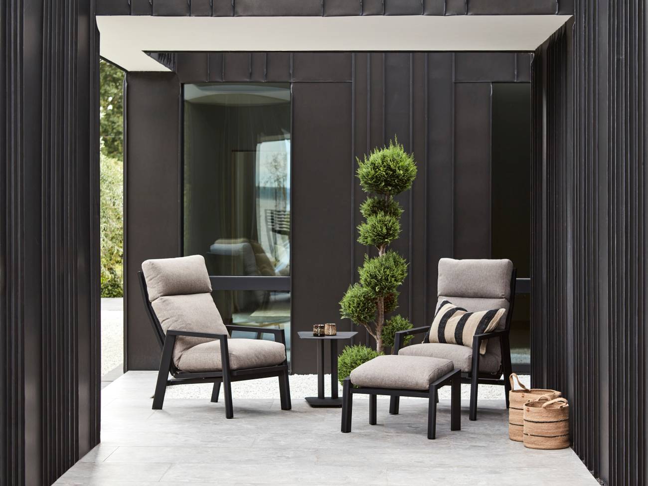 Gartensessel Slide mit verstellbarer Rückenlehne, Schwarz / Aschgrau