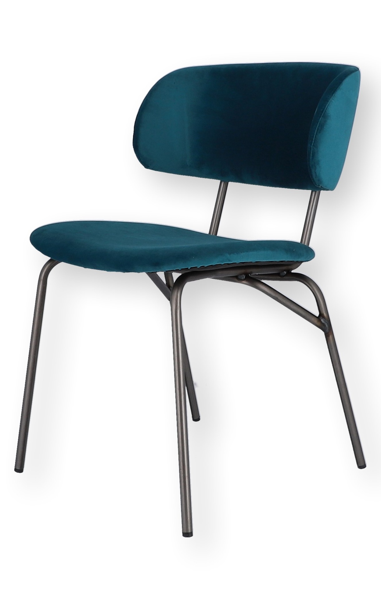 Der moderne Stuhl Giulia wurde aus einem Metall Gestell gefertigt. Die Sitz- und Rückenfläche ist aus einem Samt Bezug. Der Stuhl hat eine türkise Farbe und ist von der Marke Jan Kurtz.