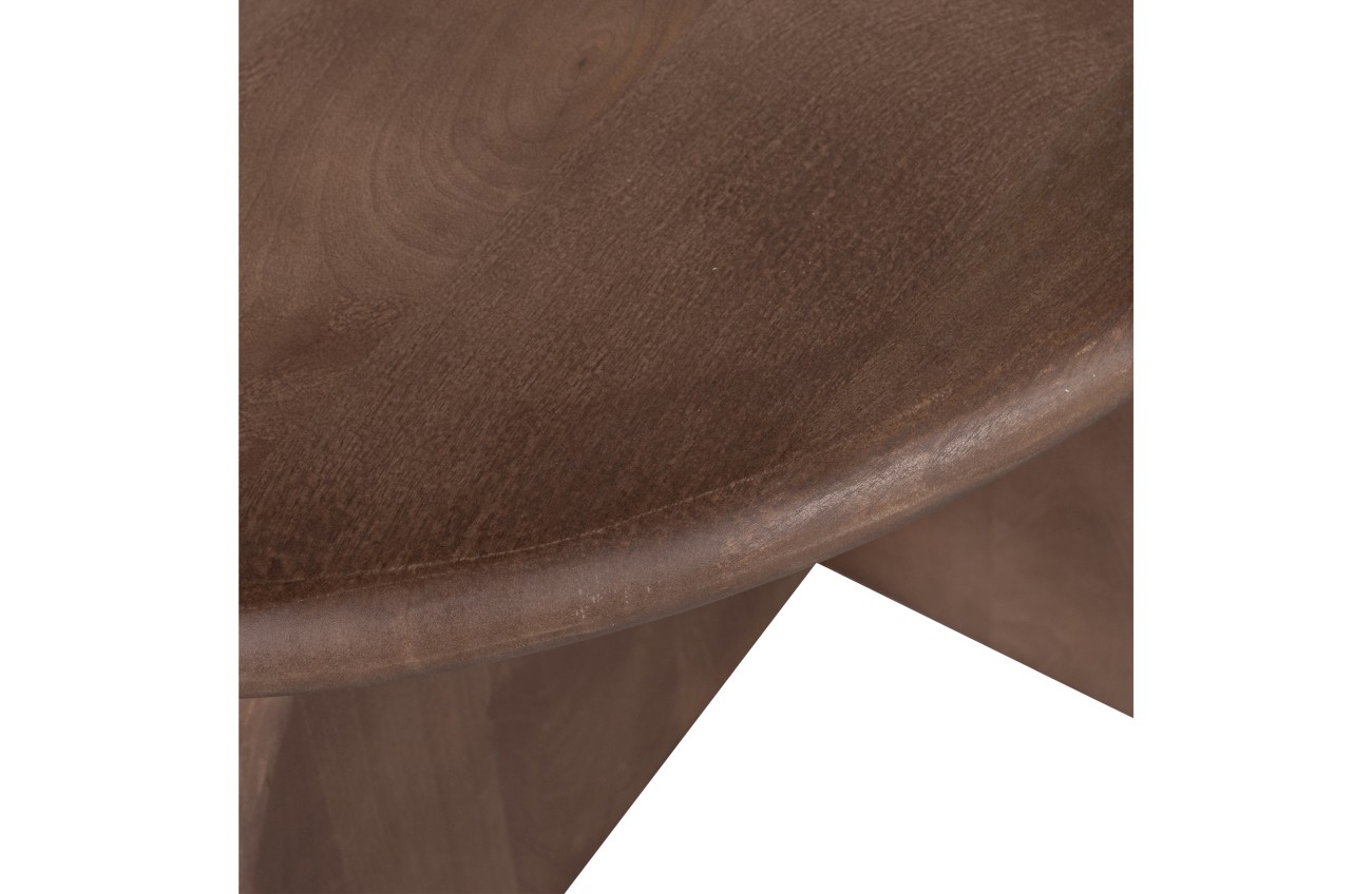 Der Beistelltisch Nalin überzeugt mit seinem modernen Stil. Gefertigt wurde er aus Mangoholz, welches einen braunen Farbton besitzt. Das Gestell ist auch aus Mangoholz. Der Beistelltisch besitzt eine Größe von 60x50 cm.
