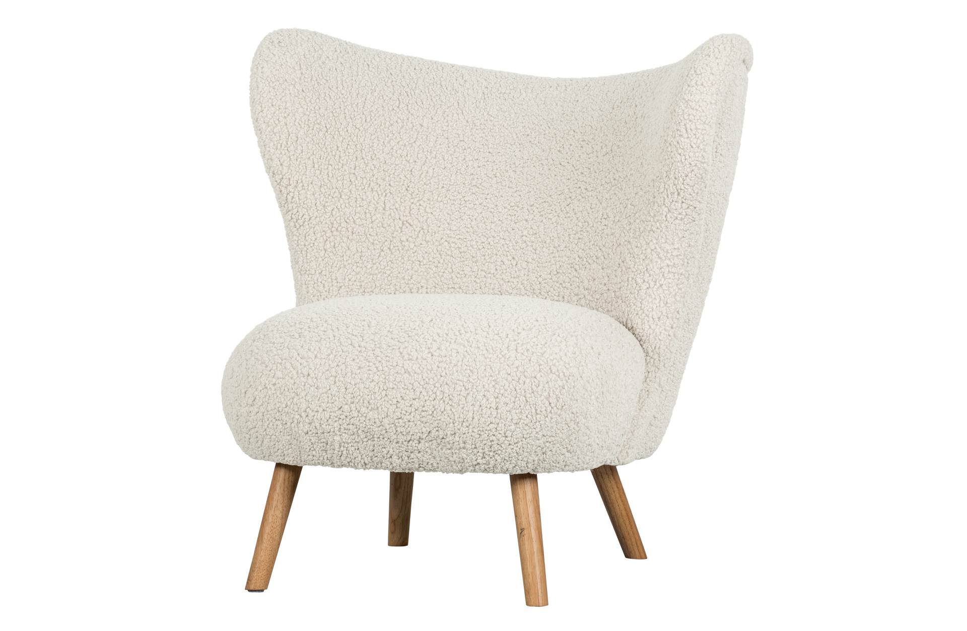 Der Sessel Celine in einem Teddystoff überzeugt mit seinem niedlichen Design. Der Sessel ist in einem weißen Farbton.