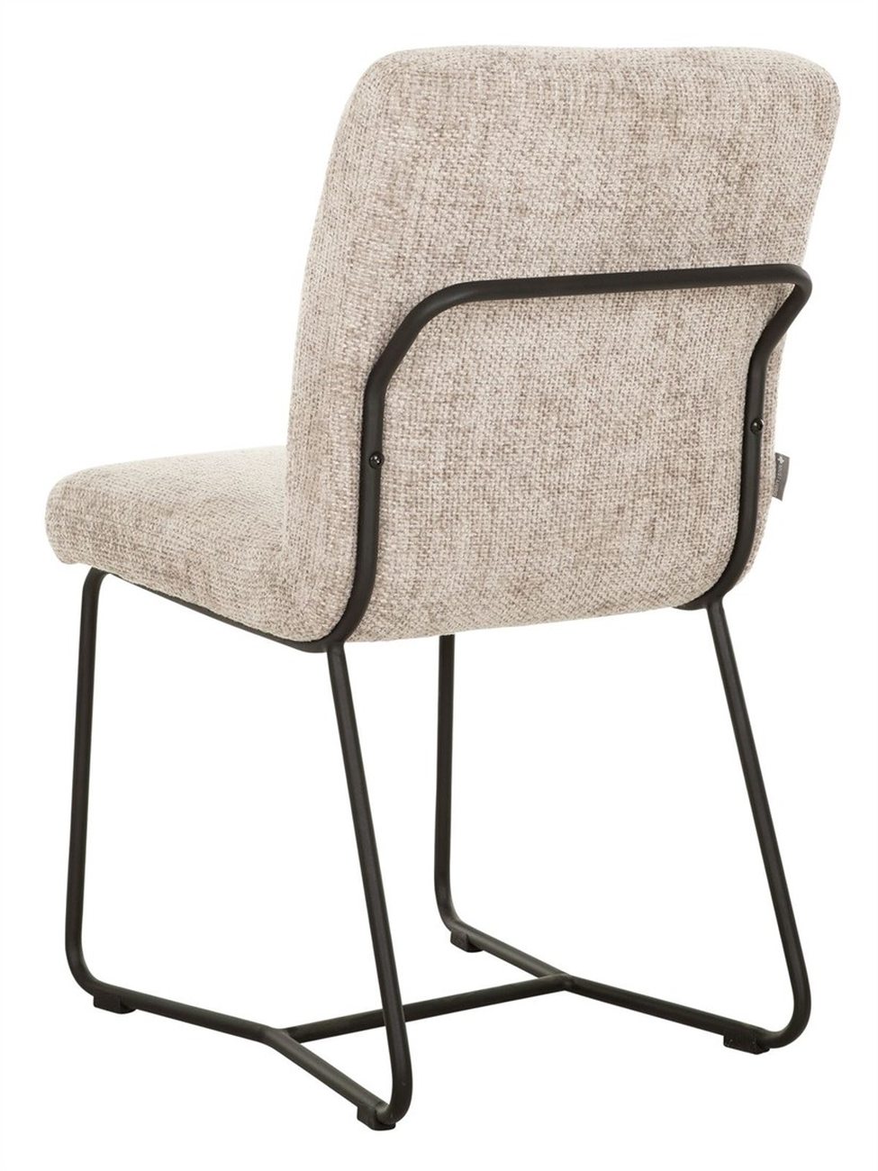 Der Esszimmerstuhl Zola überzeugt mit seinem modernen Design. Gefertigt wurde er aus Stoff, welcher einen Sand Farbton besitzt. Das Gestell ist aus Metall und hat eine schwarze Farbe. Der Stuhl besitzt eine Größe von 87x46x56 cm.