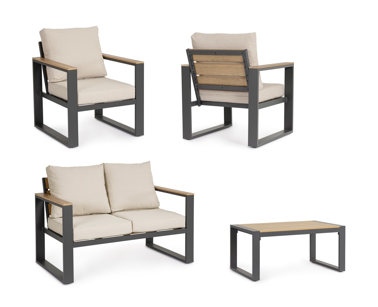 Garten-Set Leandro 4er Gruppe, Anthrazit / Beige