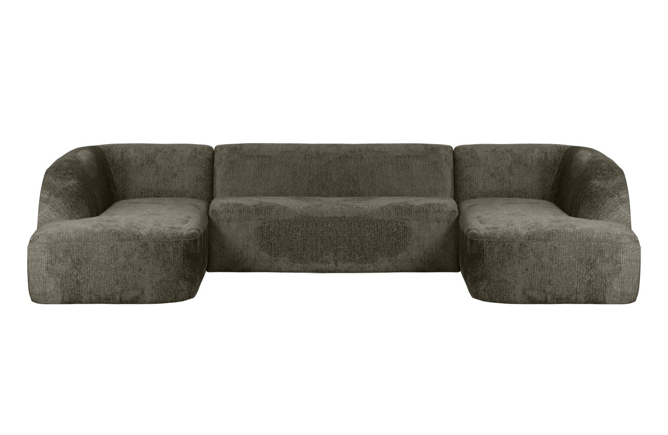 Das Sofa Sloping in U-Form überzeugt mit seinem modernen Stil. Gefertigt wurde es aus Struktursamt, welcher einen graugrünen Farbton besitzt. Die Füße besitzen eine schwarze Farbe. Das Sofa besitzt eine Größe von 339x225 cm.