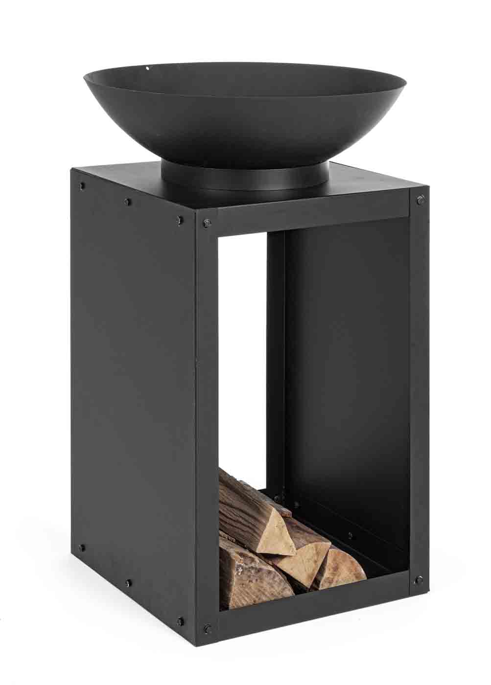 Stilvolle Feuerschale Efesto aus Hitzebeständigen Stahl in einem schwarzen Farbton