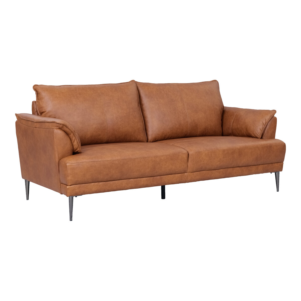 3-Sitzer Sofa Luso Leder Cognac - mit Taschenfederkern & schwarzem Metallrahmen