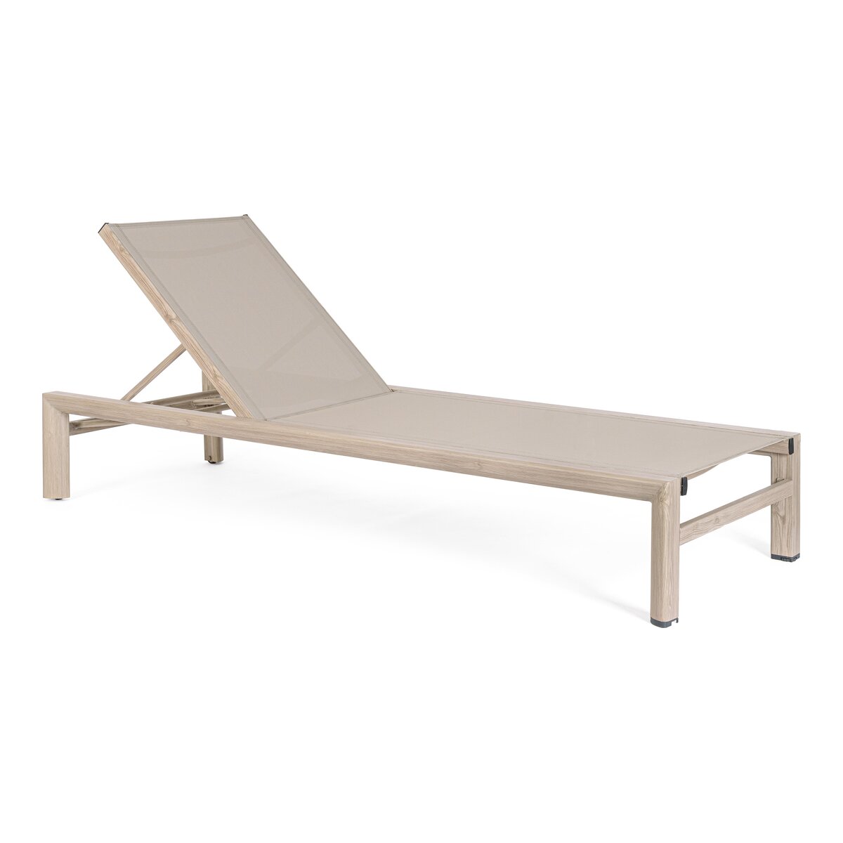Gartenliege Skipper verstellbar - Textilene Hellbeige & Aluminium Natur mit Holz-Optik