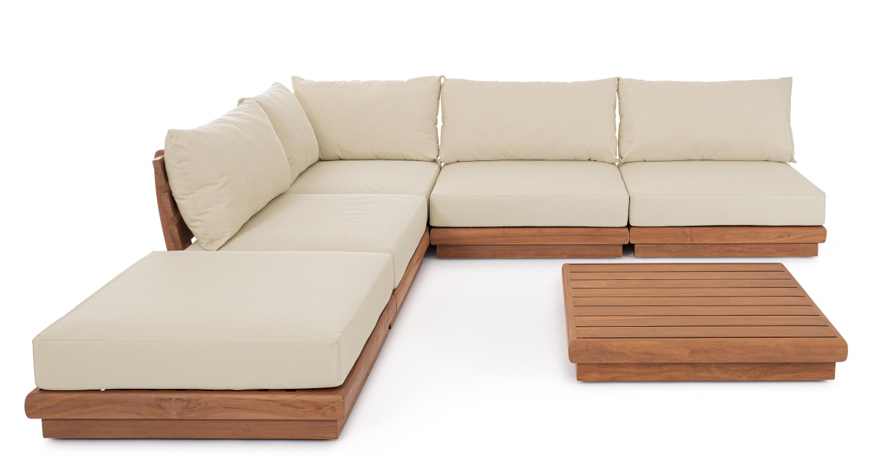 Gartenmodulsofa Delgada aus Teakholz, Eck-Element