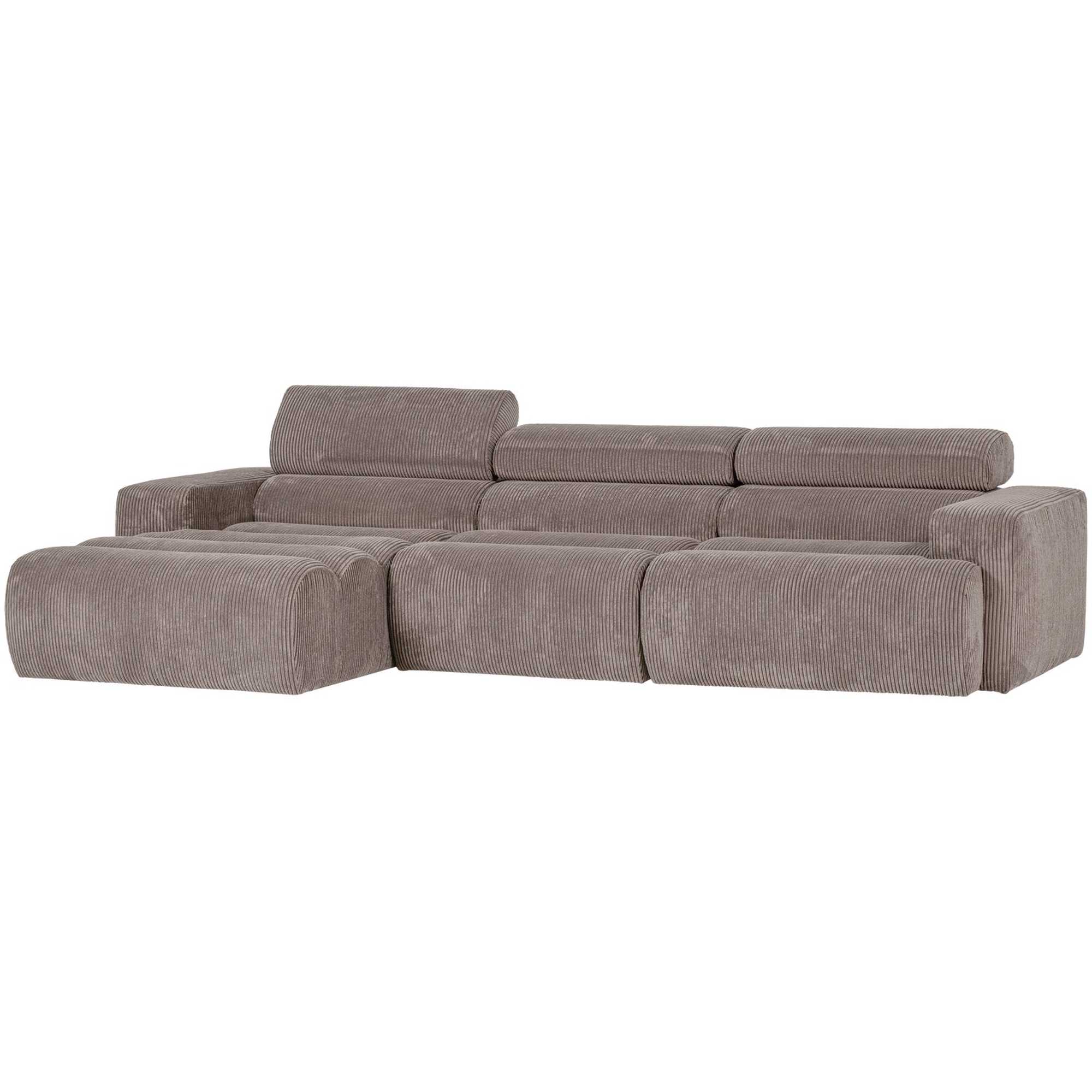 Ecksofa Novi Cord Sand - Chaiselongue mit verstellbarer Nackenstütze, Links