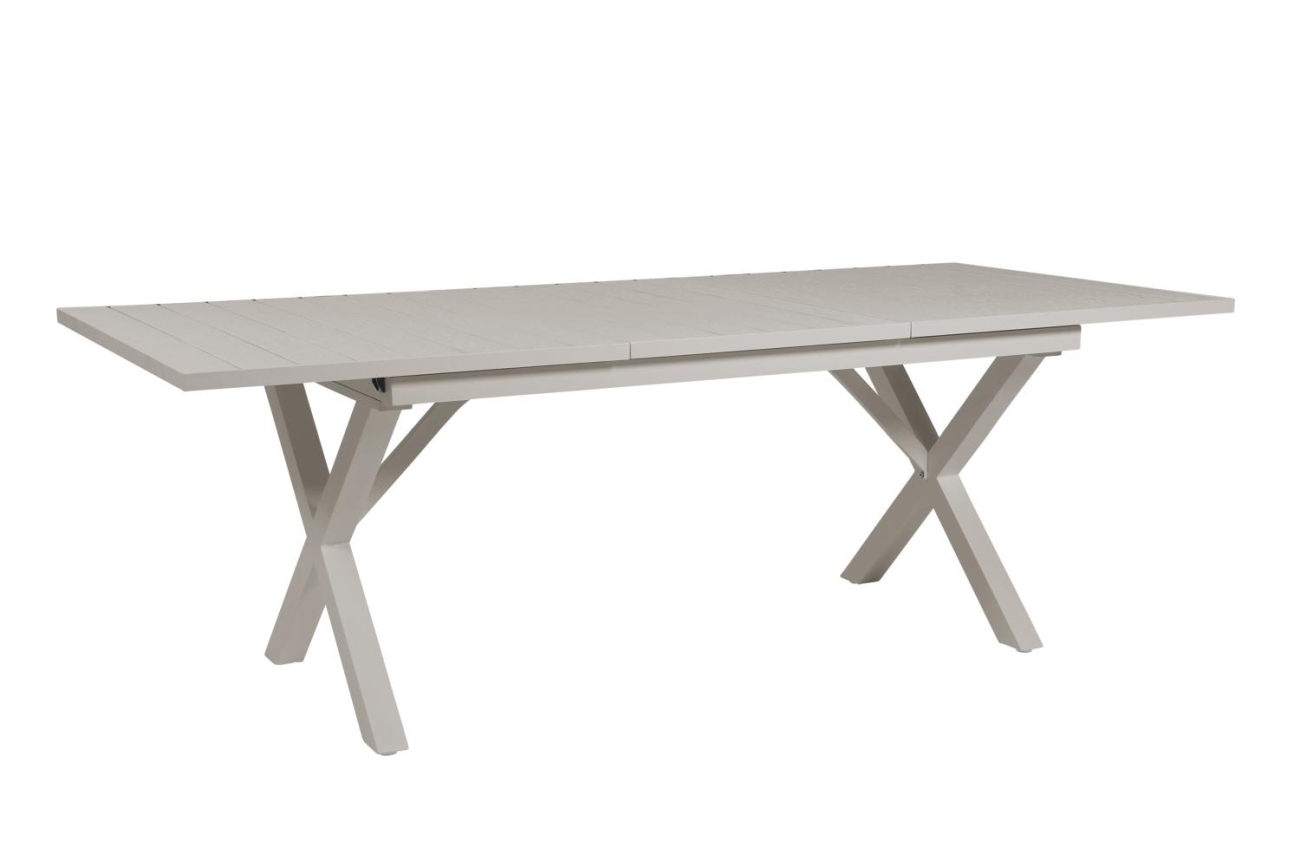 Der Gartenesstisch Hillmond überzeugt mit seinem modernen Design. Gefertigt wurde die Tischplatte aus Metall und besitzt einen Kaki Farbton. Das Gestell ist auch aus Metall und hat eine kaki Farbe. Der Tisch besitzt eine Länger von 160 cm welche bis auf 2