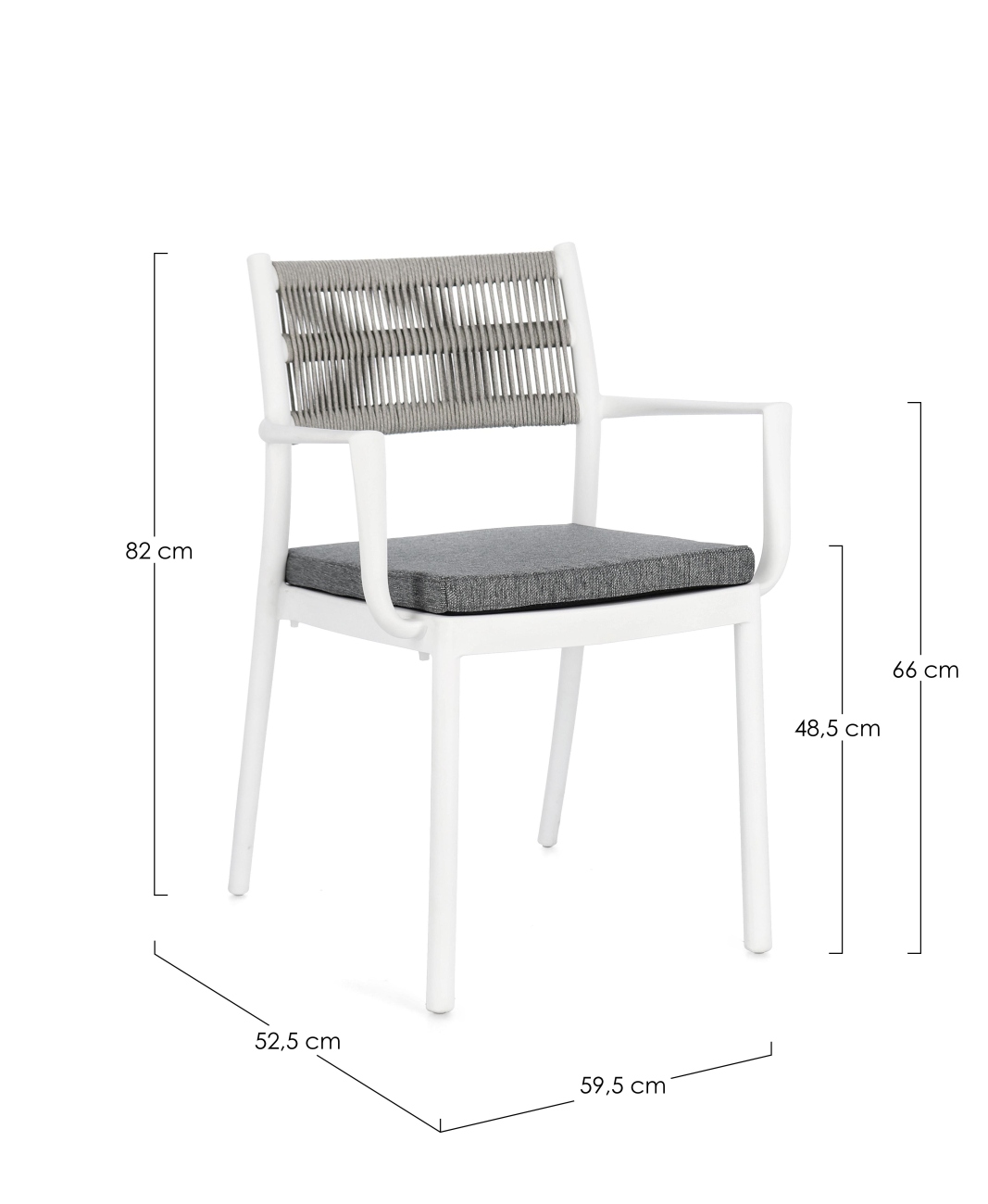Gartenstuhl Alvin mit Armlehne, Weiß / Hellgrau
