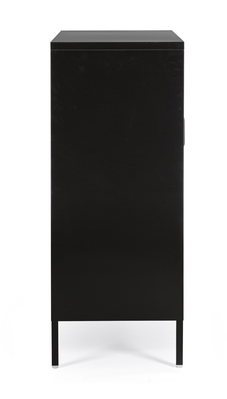 Die Kommode Cambridge überzeugt mit ihrem modernen Stil. Gefertigt wurde sie aus Metall, welches einen schwarzen Farbton besitzt. Das Gestell ist auch aus Metall und hat eine schwarze Farbe. Die Konsole verfügt über zwei Türen.