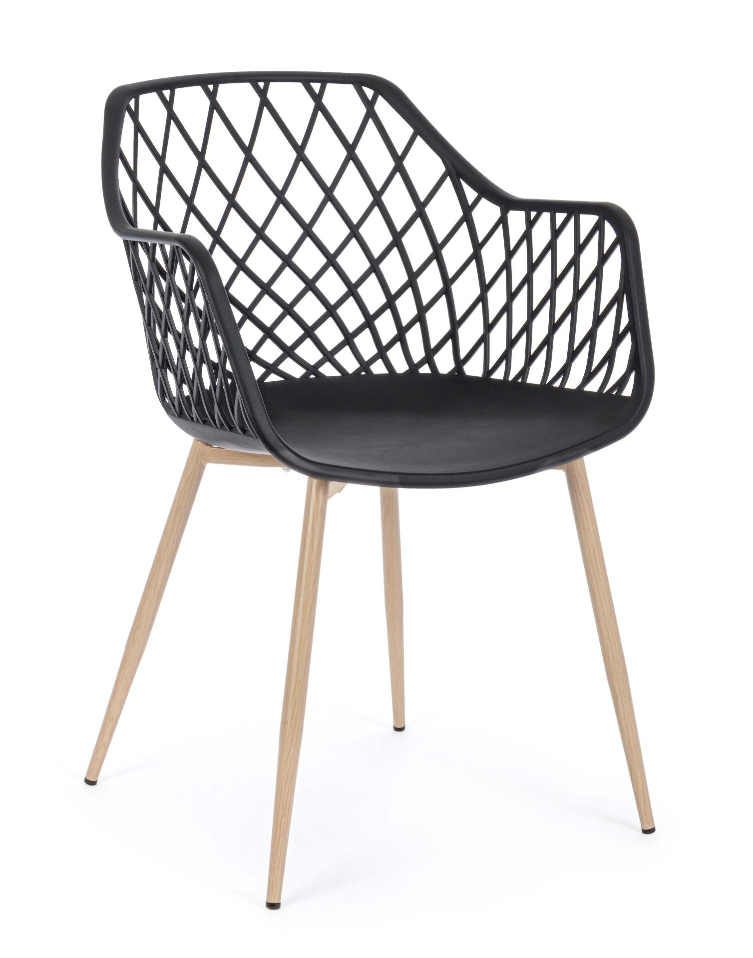 Der Stuhl Optik wurde aus Kunststoff gefertigt, welcher einen schwarzen Farbton besitzt. Das Gestell ist aus Metall und hat eine Holz-Optik. Das Design des Stuhls ist modern gehalten. Die Sitzhöhe beträgt 44 cm.
