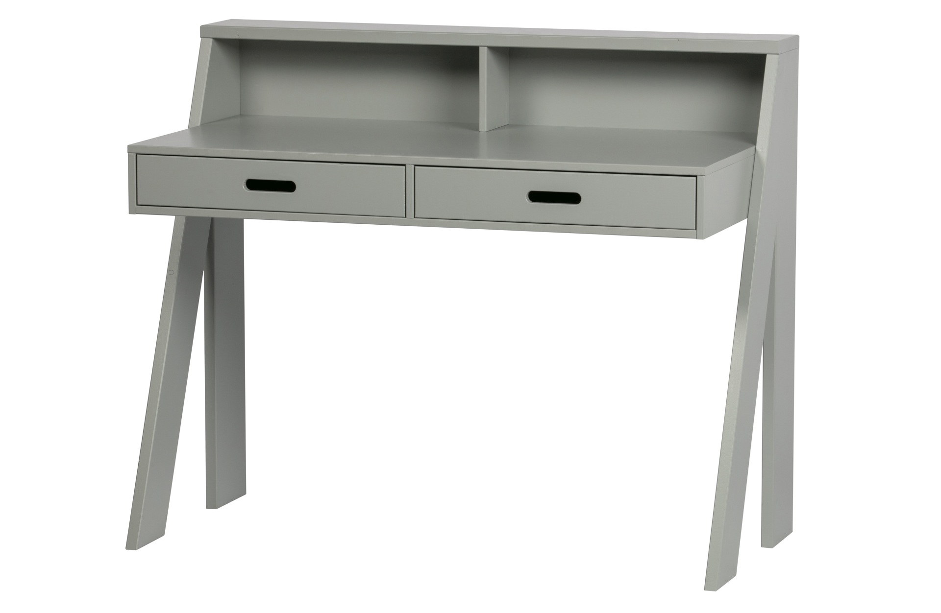 Der Schreibtisch Connect wurde aus Kiefernholz gefertigt. Er überzeugt mit seinem schlichten aber modernen Design. Der Schreibtisch verfügt über zwei Schubladen für diverse Utensilien und ist in einem grauen Farbton.