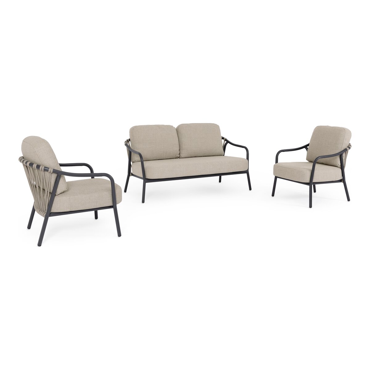 3er Set Garten-Set Edvige - Aluminium Anthrazit, Olefin Taupe, inkl. Kissen