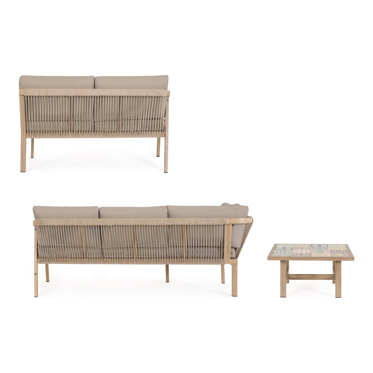 Gartenecksofa Kalimera - Aluminium Desert Sand, Olefin Taupe, inkl. Couchtisch