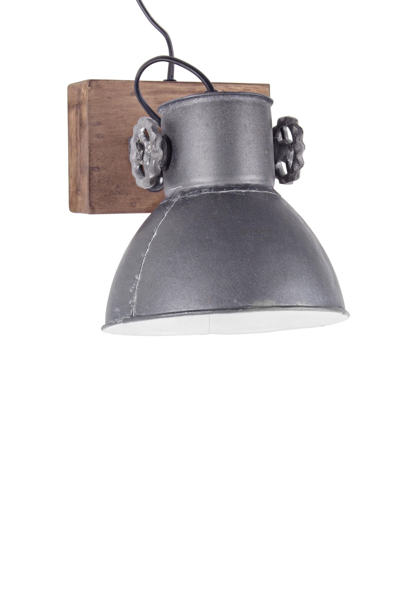 Die Wandleuchte Appllique überzeugt mit ihrem klassischen Design. Gefertigt wurde sie aus Mangoholz, welches einen natürlichen Farbton besitzt. Der Lampenschirm ist aus Metall und hat eine graue Farbe. Die Lampe besitzt eine Höhe von 27 cm.