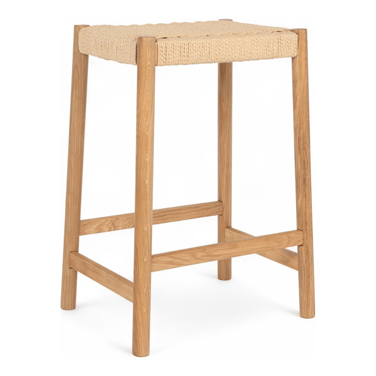 Barhocker Adina aus Eichenholz und Papiergarn, Natur/Beige