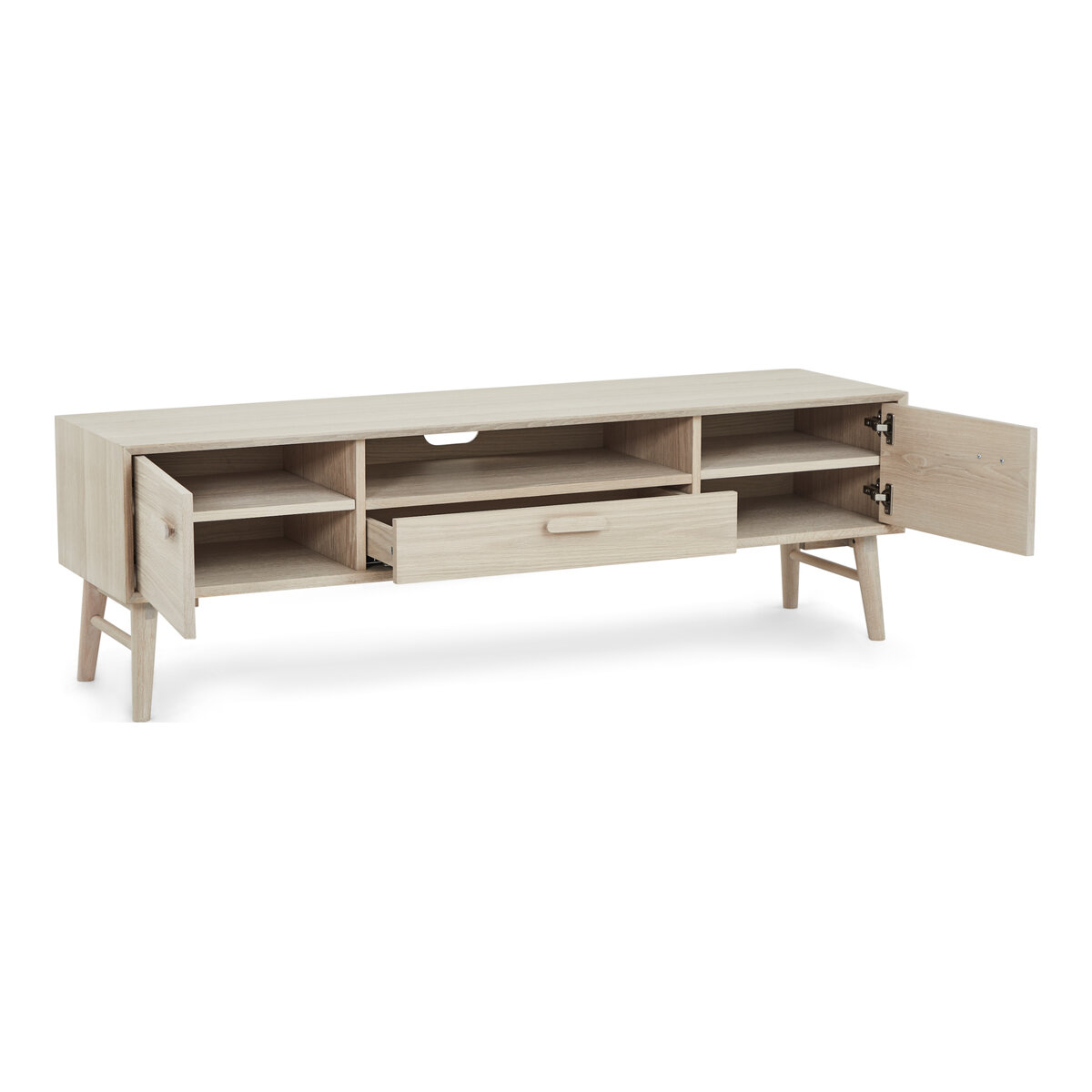 TV-Board Otaro Eiche Whitewash 160 cm - mit Türen, Schublade & Soft-Close