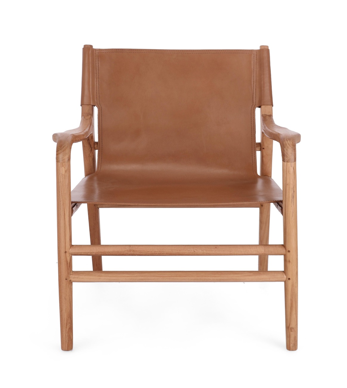 Der Sessel Caroline überzeugt mit seinem modernen Stil. Gefertigt wurde er aus Leder, welches einen Cognac Farbton besitzt. Das Gestell ist aus Teakholz und hat eine natürliche Farbe. Der Sessel besitzt eine Sitzhöhe von 57 cm.