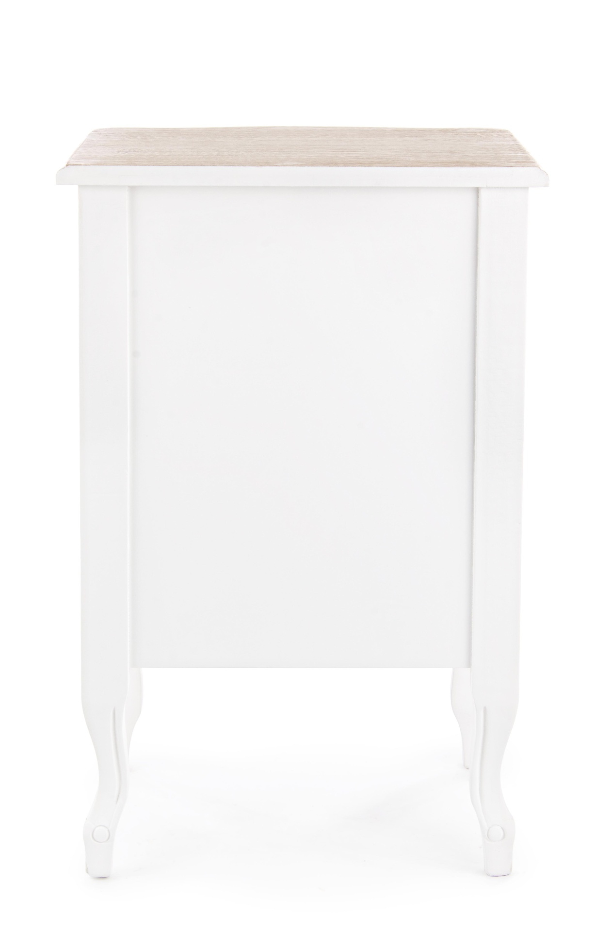 Der Nachttisch Justine überzeugt mit seinem klassischen Design. Gefertigt wurde er aus Paulowniaholz, welches einen weißen Farbton besitzt. Das Gestell ist auch aus Paulowniaholz. Der Nachttisch verfügt über eine Schublade und eine Tür. Die Breite beträgt