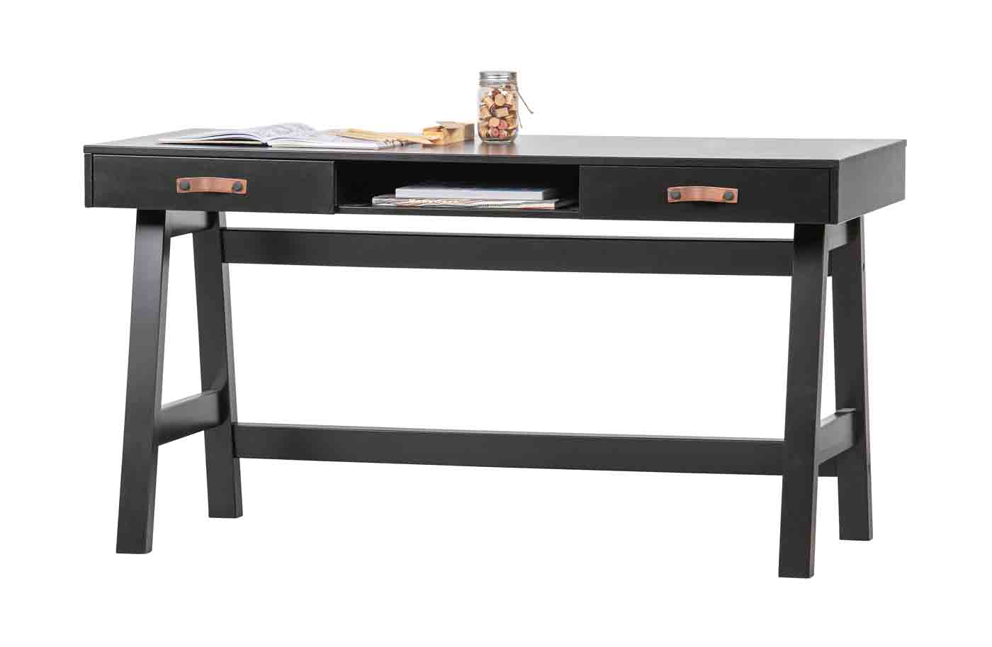 Schöner Schreibtisch Dian aus Kiefernholz in Schwarz