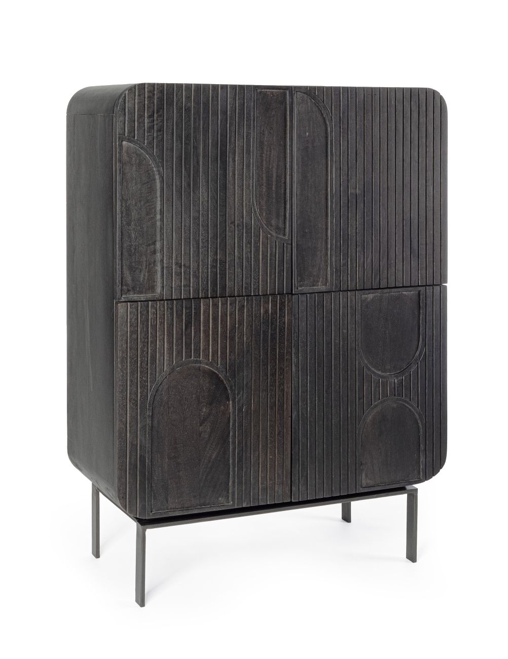 Highboard Orissa aus Mangoholz, Schwarz