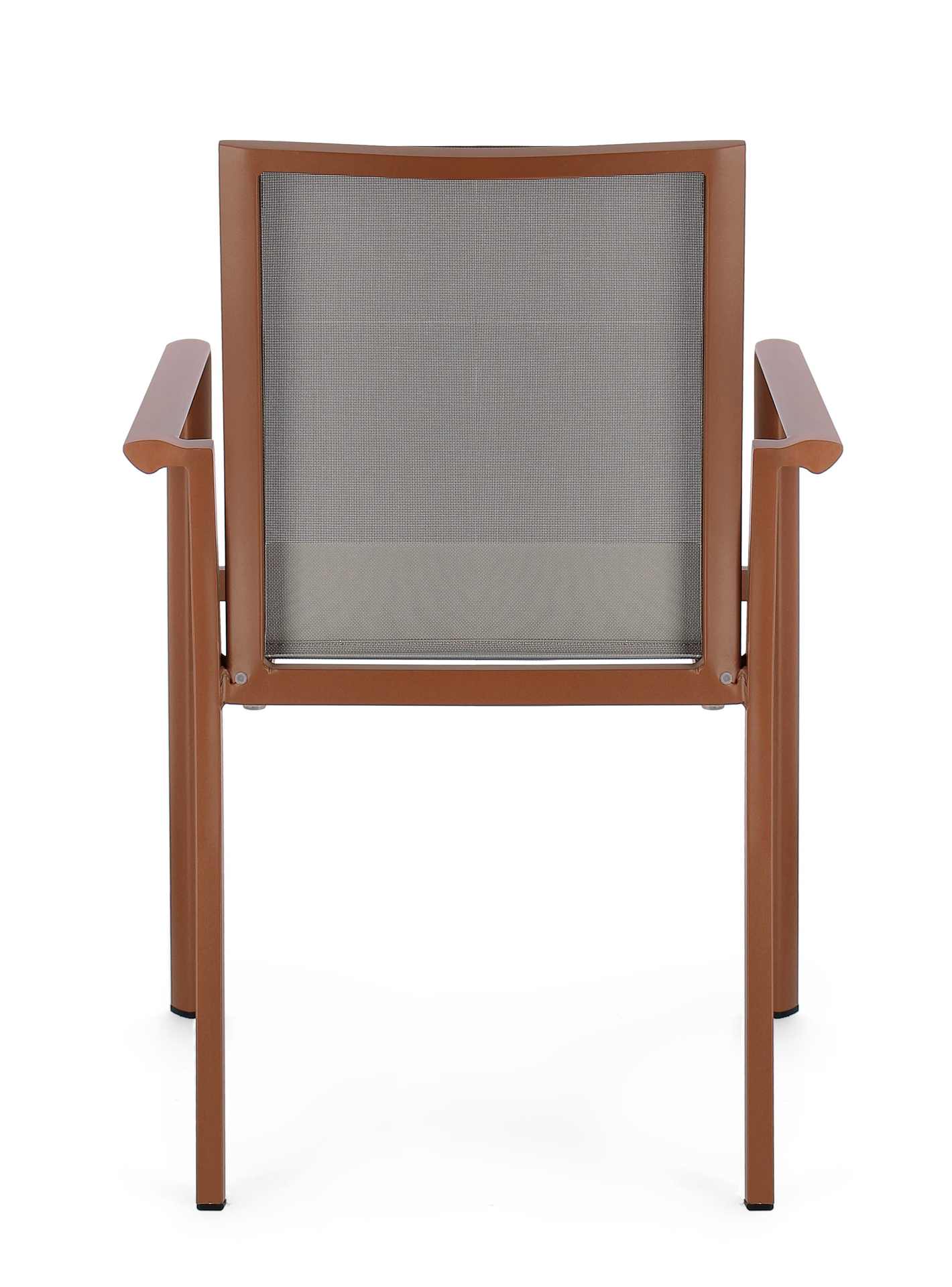 Der Gartenstuhl Konnor überzeugt mit seinem modernen Design. Gefertigt wurde er aus Textilene, welcher einen grauen Farbton besitzt. Das Gestell ist aus Aluminium und hat eine rote Farbe. Der Stuhl verfügt über eine Sitzhöhe von 45 cm und ist für den Outd