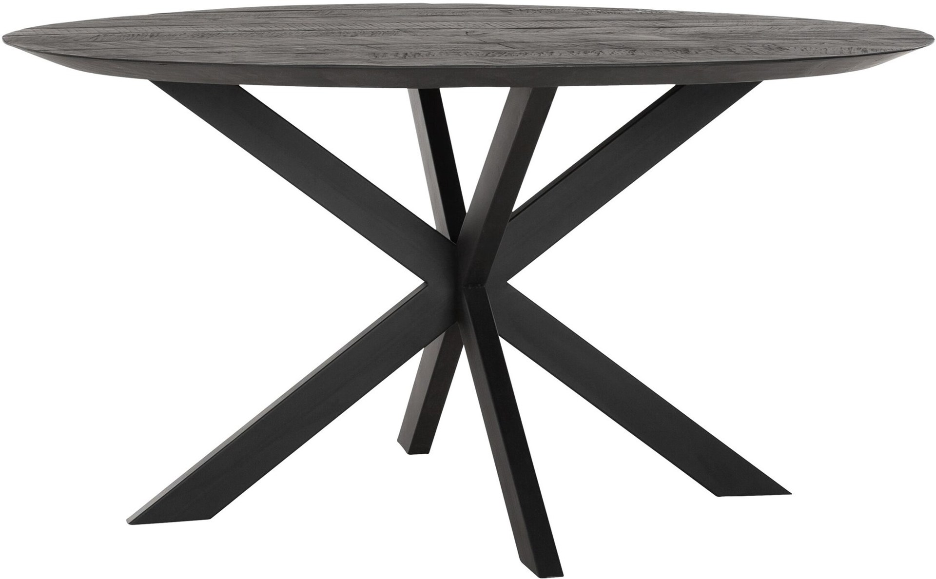Der Esstisch Shape überzeugt mit seinem modernem aber auch massivem Design. Gefertigt wurde der Tisch aus recyceltem Teakholz, welches einen schwarzen Farbton besitzt. Das Gestell ist aus Metall und ist Schwarz. Der Tisch hat einen Durchmesser von 150 cm.